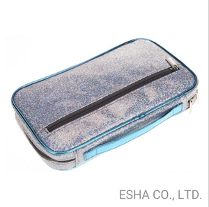 Nueva bolsa de cosméticos azul con cremallera portátil con lentejuelas
