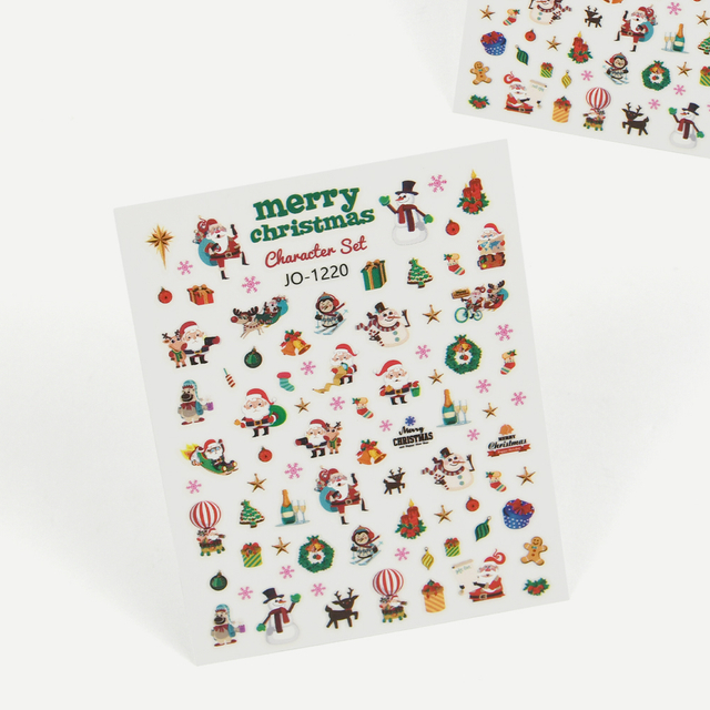 Calcomanías adhesivas para decoración de uñas con dibujos animados de Navidad y Halloween