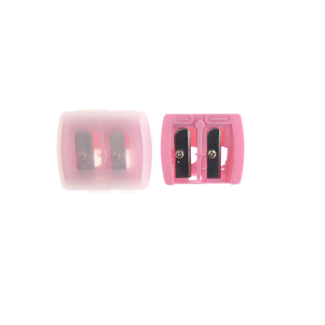Sacapuntas de lápiz de maquillaje de ojo de doble sacapuntas rosadas con cubierta