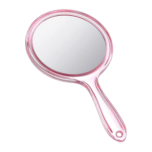 Espejo de mano redondo de doble cara rosa